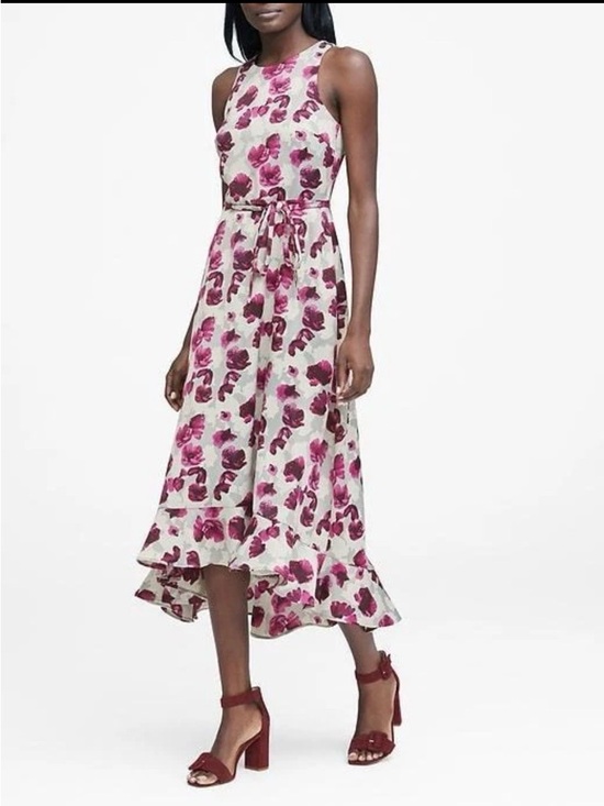 Banana Republic Dresses & Skirts - Banana Republic Purple Poppy Floral Fit & Flare Ruffle Hem Midi Dress